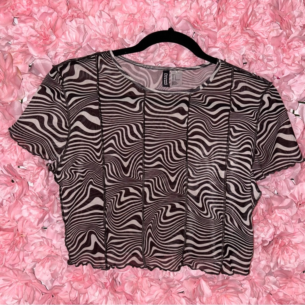 Divided black and grey mesh crop top